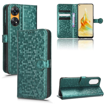 Honeycomb dot leather phone case, teal folio with card slots and flip cover, hand loop