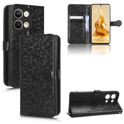 Black honeycomb dot leather phone wallet case with card slots and magnetic flap