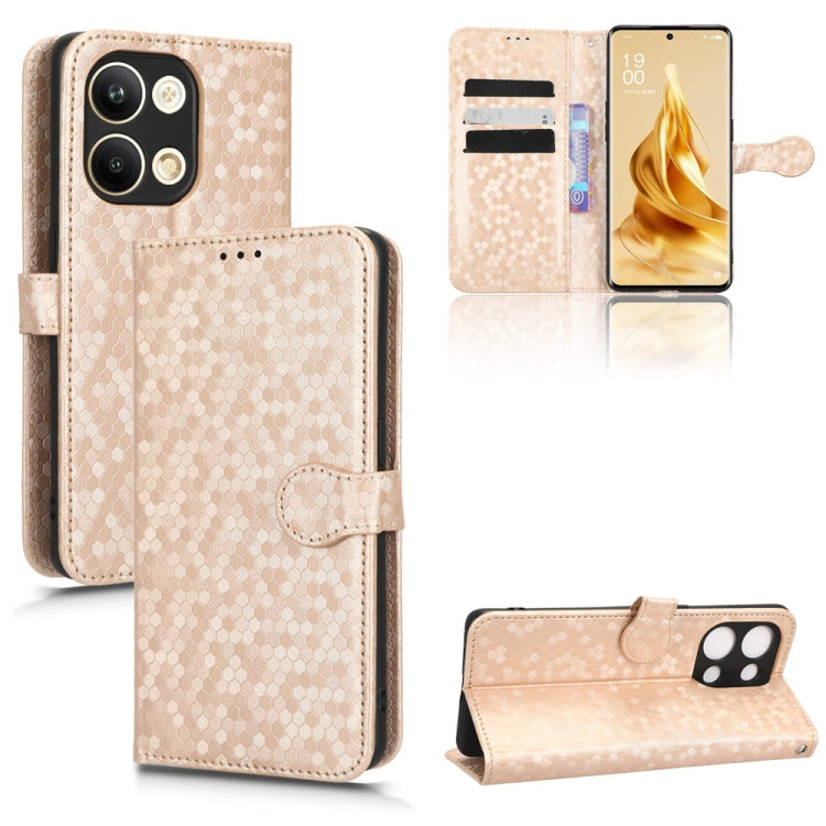 Beige honeycomb dot leather phone case with card holder and magnetic clasp flap