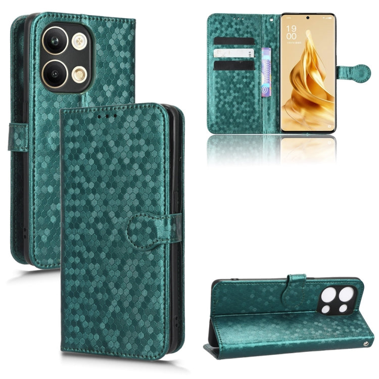 Honeycomb dot leather phone case, teal folio with textured pattern, card slots and flip cover