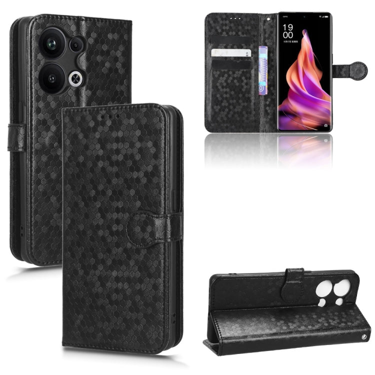 Black honeycomb dot leather phone wallet case with card slots and magnetic flap