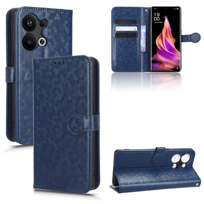 Blue honeycomb dot leather wallet phone case with magnetic flip and card slots