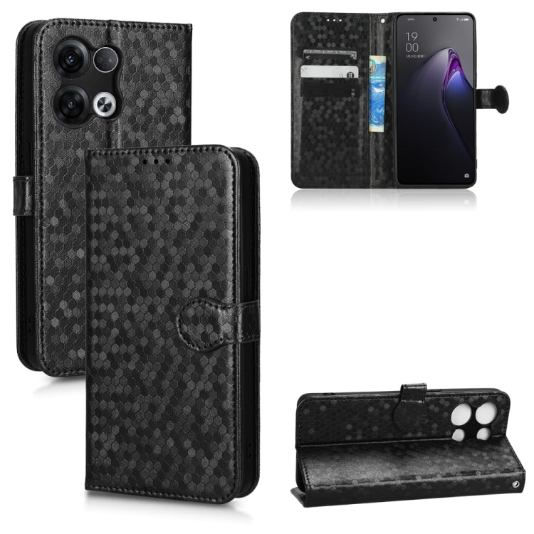 Black honeycomb dot leather phone wallet case with card slots and magnetic flap