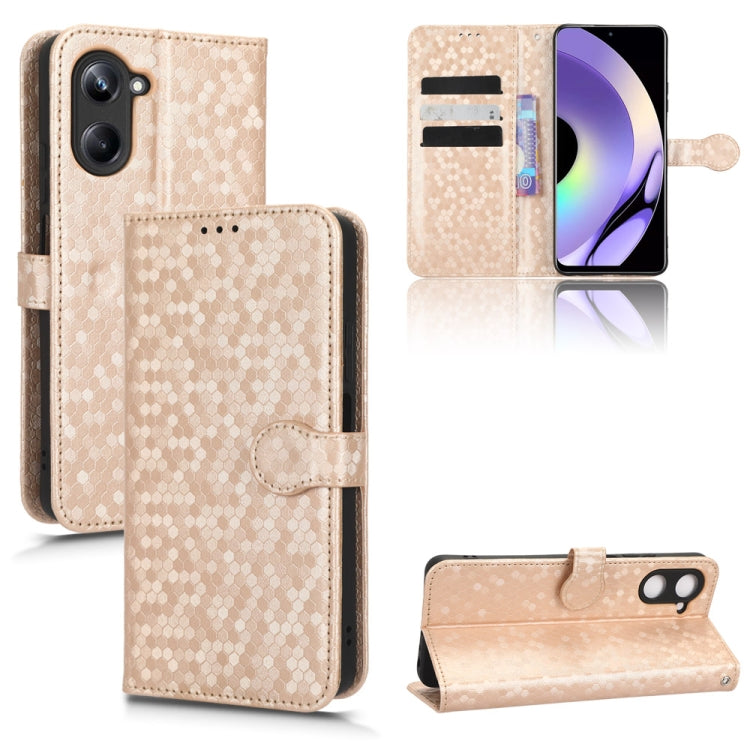 Beige honeycomb dot leather phone case with card holder and stand-style flip cover