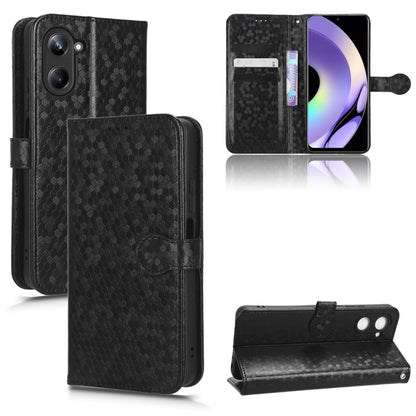 Black honeycomb dot leather wallet phone case with folio flap and card slots