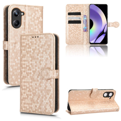 Beige honeycomb dot leather folio phone case with card slots and magnetic front flap