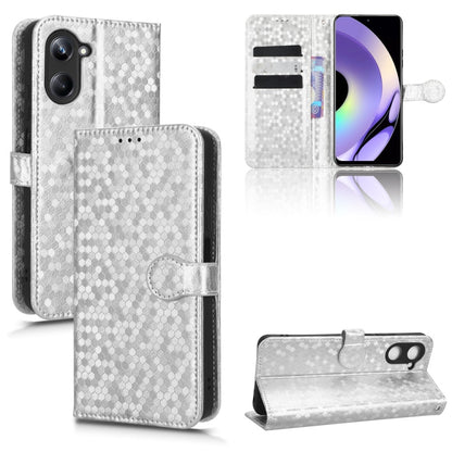 Silver honeycomb-dot leather phone wallet case with magnetic flap, card slots, kickstand