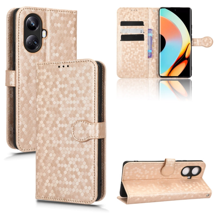 Beige honeycomb dot leather phone wallet case with card slots and magnetic flap