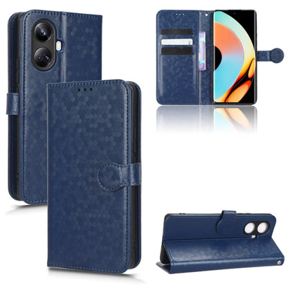 Blue honeycomb dot leather wallet phone case with flip cover and card holder pocket