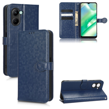 Blue honeycomb dot leather wallet phone case with folio flap and card slots