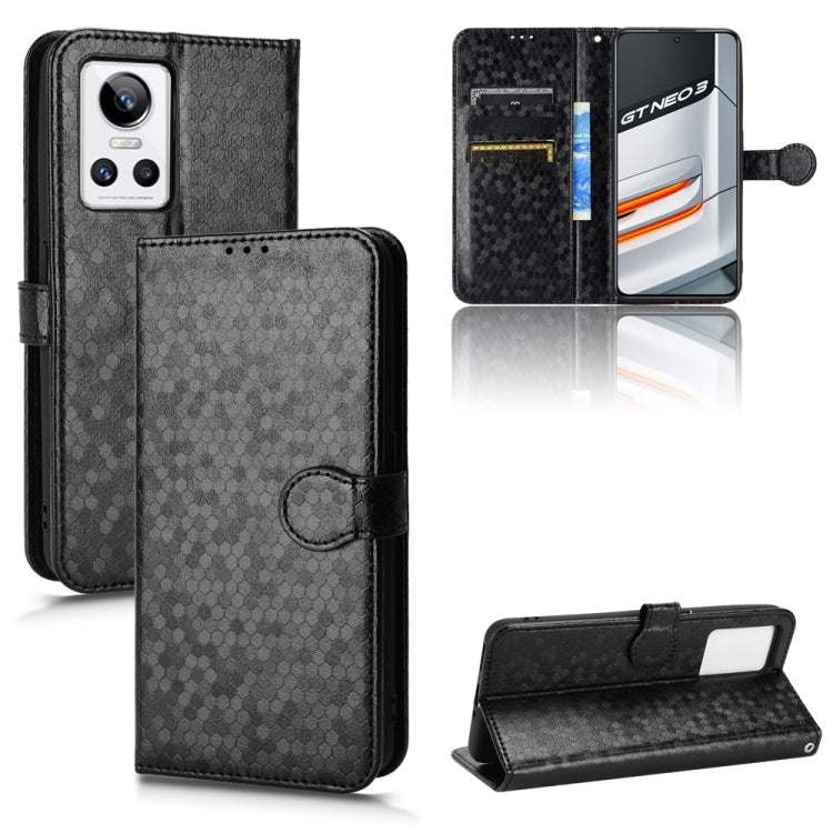 Black honeycomb dot leather wallet phone case with flip cover and card slots