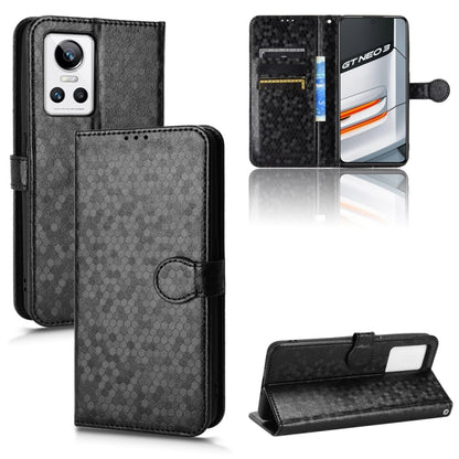 Black honeycomb dot leather wallet phone case with flip cover and card slots