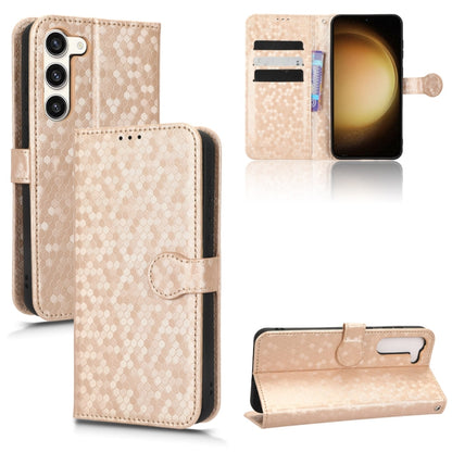 Beige honeycomb dot leather phone wallet case with card slots and magnetic flap