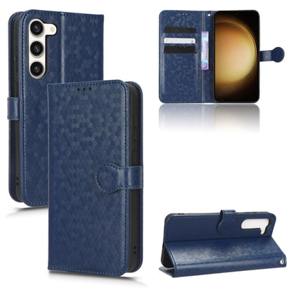 Blue leather wallet phone case with honeycomb dot texture and magnetic flip closure