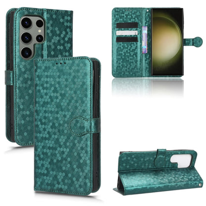 Teal honeycomb dot leather wallet phone case with card slots, flip cover, kickstand.