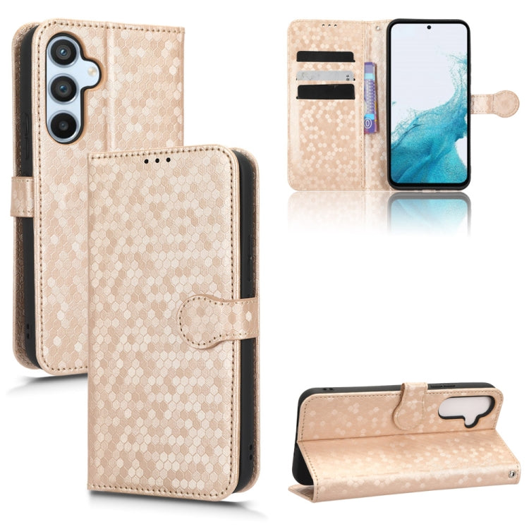 Beige honeycomb dot leather wallet phone case with folio flap and card slots