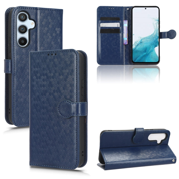Blue honeycomb dot leather phone case with flip cover, card holder pocket