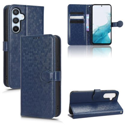Blue honeycomb dot leather phone case with flip cover, card holder pocket