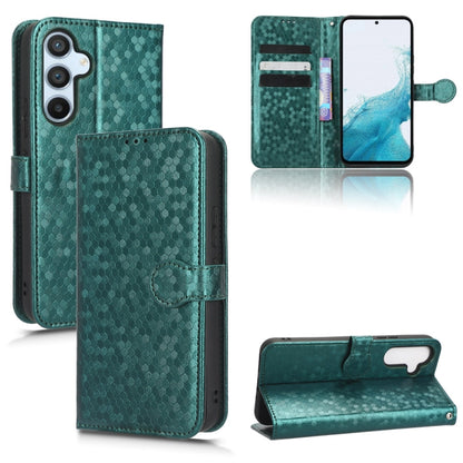Teal honeycomb dot leather wallet phone case with magnetic flap and card slots.