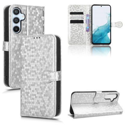 Honeycomb dot leather folio phone case in gray, with wrist strap and card slots