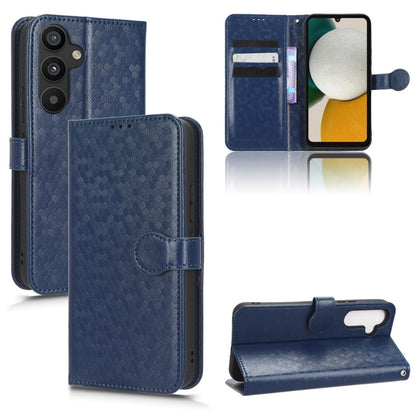 Blue honeycomb dot leather flip phone case with side strap and card slots