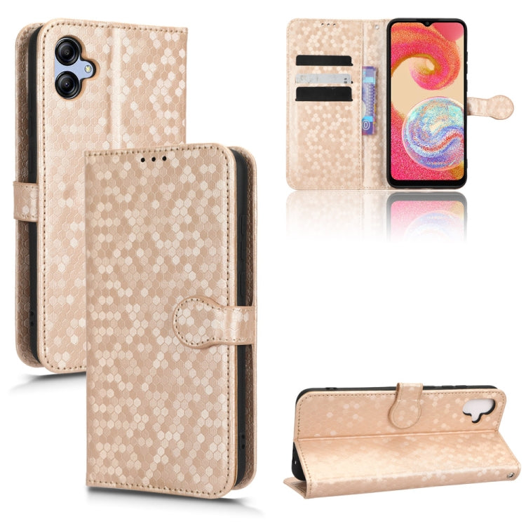 Beige honeycomb dot leather wallet phone case with folio flap and card slots