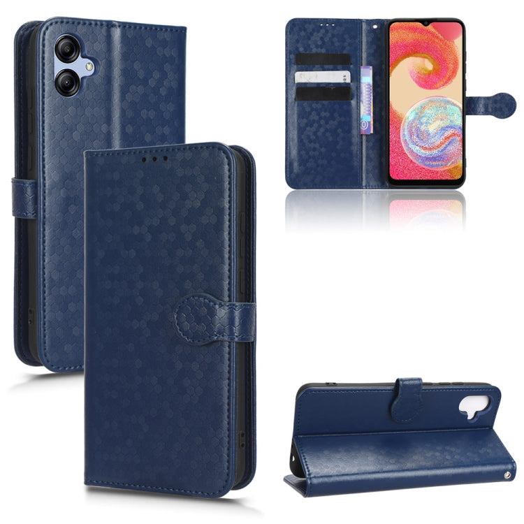 Blue leather phone case with honeycomb dot texture, flip cover and kickstand