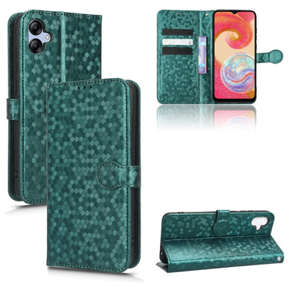Teal honeycomb dot leather wallet phone case with card slots and stand view.
