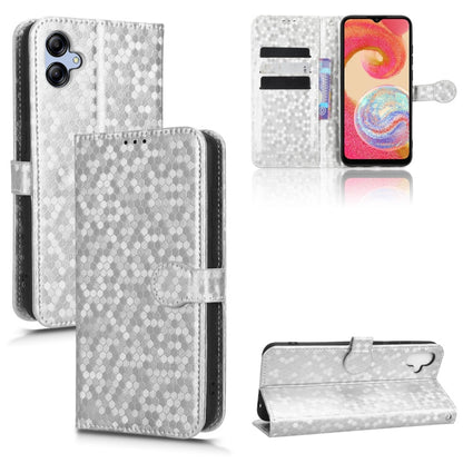 Gray honeycomb dot leather flip phone case with wrist strap, card slots, and cover flap