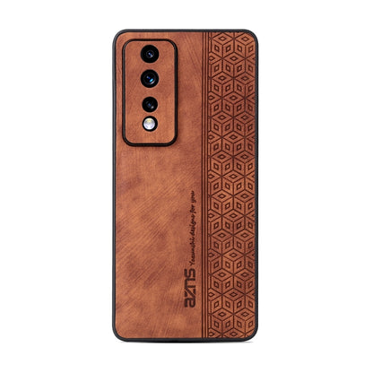 3D embossed skin-touch phone case, brown geometric pattern, front and back view
