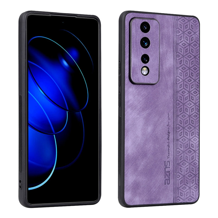 3D embossed skin-touch phone case, purple with geometric pattern, camera cutout visible