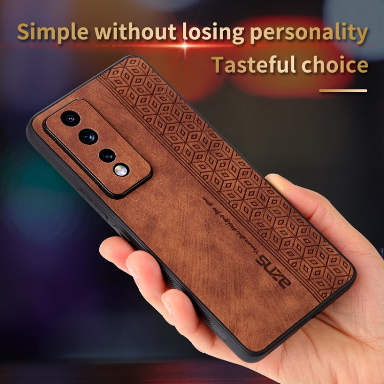 3D embossed skin-feel phone case, brown leather-look with geometric embossing, camera cutouts