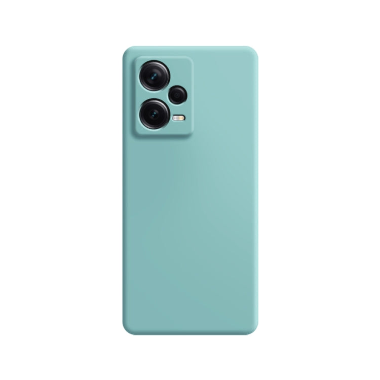 Imitation liquid silicone phone case, light green with camera cutout on back.