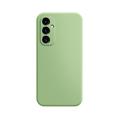 Matcha green imitation liquid silicone phone case with camera cutouts and raised lens frame