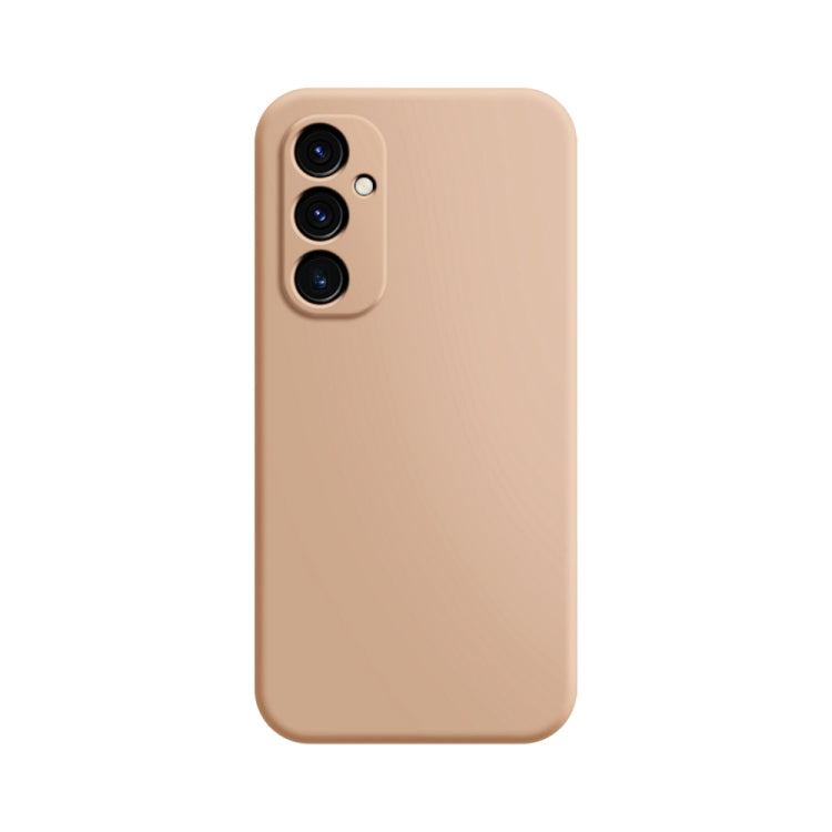 Apricot imitation liquid silicone phone case with camera cutouts and raised lens frame