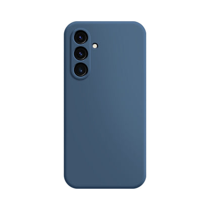 Blue phone case with triple camera cutouts on the back and a smooth matte finish.