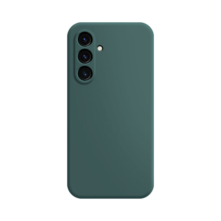 Dark green phone case with triple camera cutouts on the back and raised camera protection.