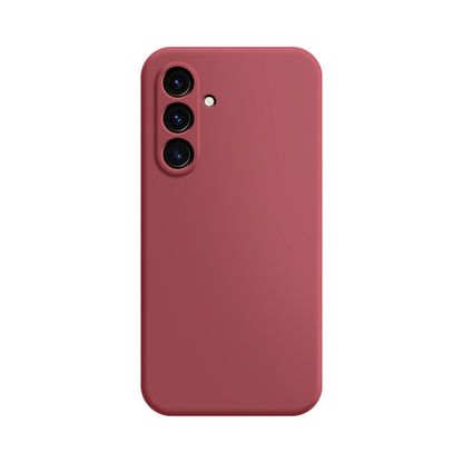 Red phone case with triple camera cutouts on the back and rounded protective corners.