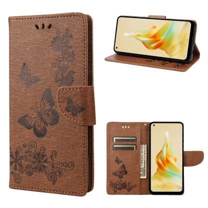 Brown butterfly embossed flip leather phone case with stand and card slots