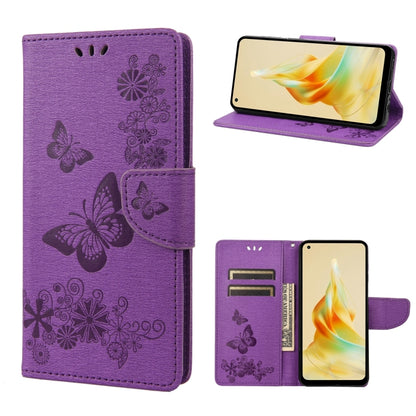 Purple butterfly embossed flip leather phone case with card slots and side clasp