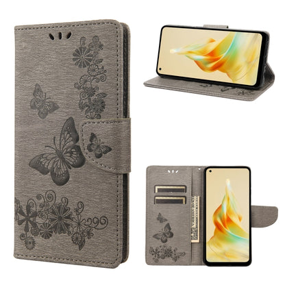 Grey butterfly embossed flip leather phone case with card slots and camera cutout