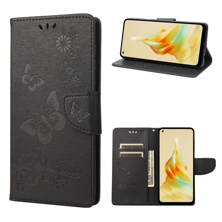 Black butterfly embossed flip leather phone case with card slots and camera cutout