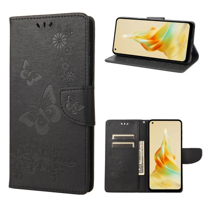 Black butterfly embossed flip leather phone case with card slots and camera cutout