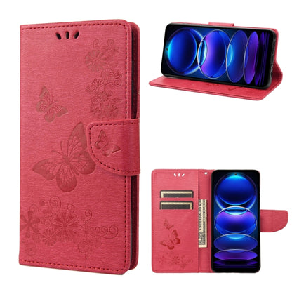 Pink butterfly-embossed leather flip phone case with card slots
