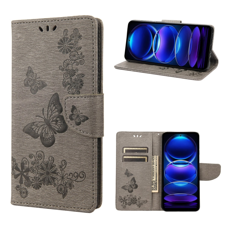 Grey butterfly embossed leather flip case with folio cover and top camera cutouts