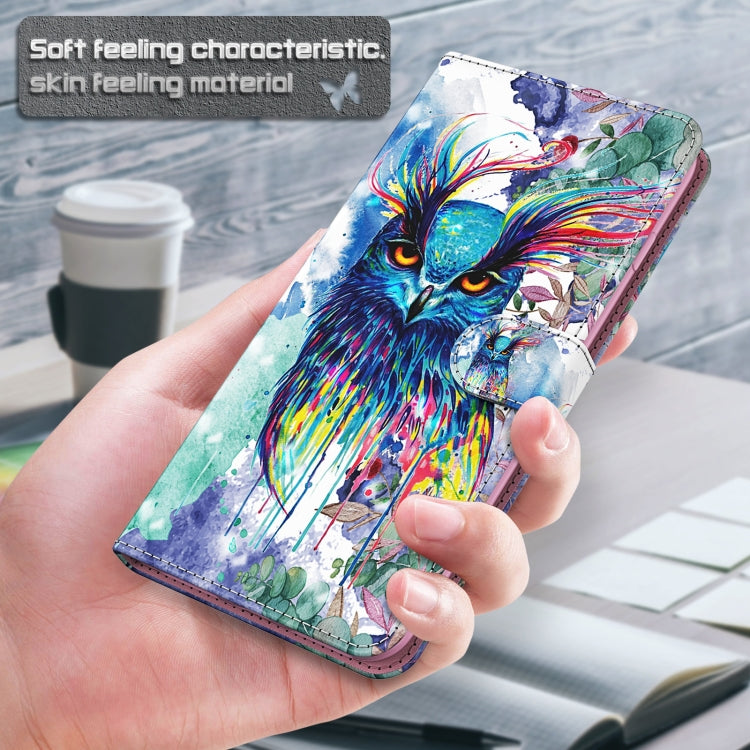 Colorful owl folio phone case with flip cover, hand grip, and card slot window