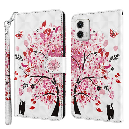 White cat under tree phone wallet case with red floral branches and folio cover