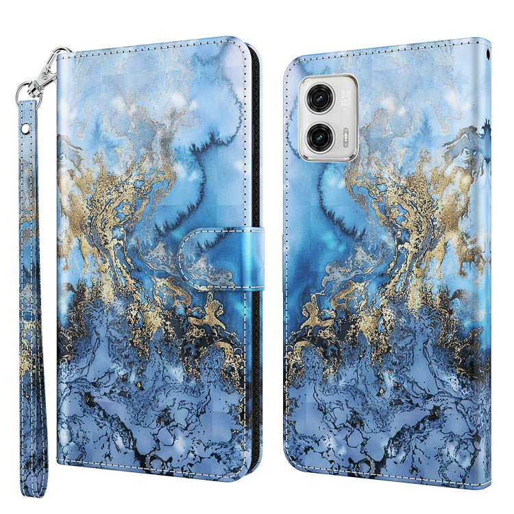 Phone case with blue watercolor ocean scene and gold foil style details, wrist strap included.