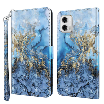 Phone case with blue watercolor ocean scene and gold foil style details, wrist strap included.