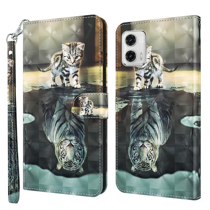 Phone case with cat portrait artwork and reflective zebra stripe graphic, wrist strap included.